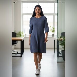 COS Navy Black Textured Knit Cocoon Jumper Dress 100% Cotton Knee Length Classic